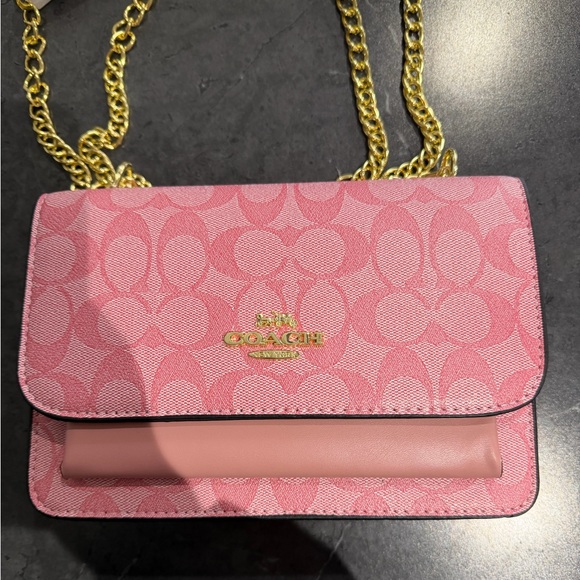 Coach Klare Crossbody Bag Pink Signature Canvas Gold Chain - Picture 2 of 7